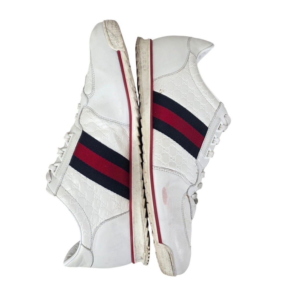 Gucci White Guccissima Leather Sneakers Mens 9 G US 10 Wide Web Stripe Low Top - Picture 12 of 15